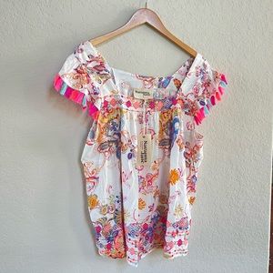NWT Savanna Jane Paisley Print Top with Tassels and Embroidery